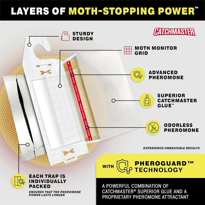 Catchmaster Clothing Moth Traps with Premium Extra Strength Odorless Pheromone Technology – XL Hardwood Design, Extra-Strength Glue – Traps & Targets Casemaking and Webbing Moths - 6-Pack - Image 2